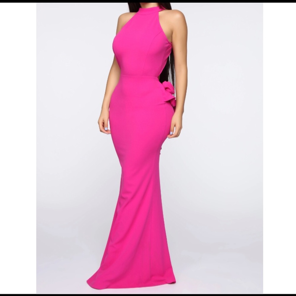 Fushia Halter Backless Dress